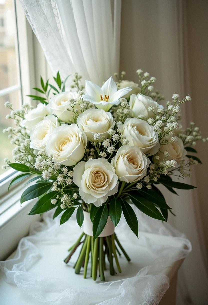 all white bridal bouquet