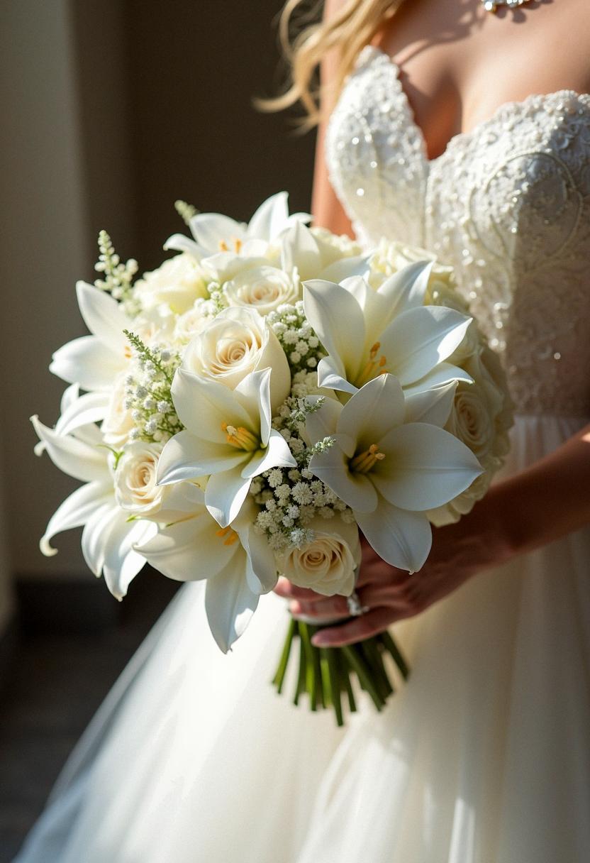 all white bridal bouquet