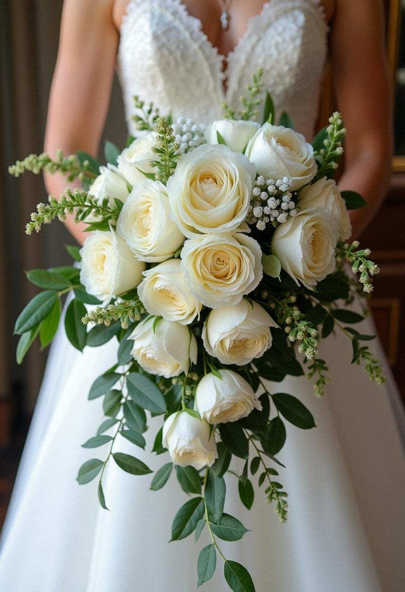 cascading bridal bouquets