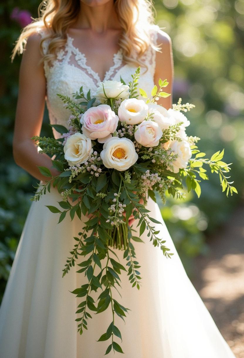cascading bridal bouquets
