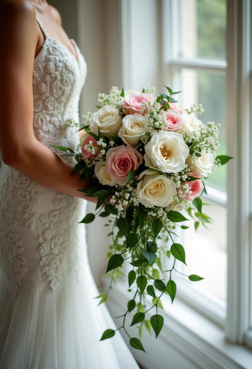 cascading bridal bouquets