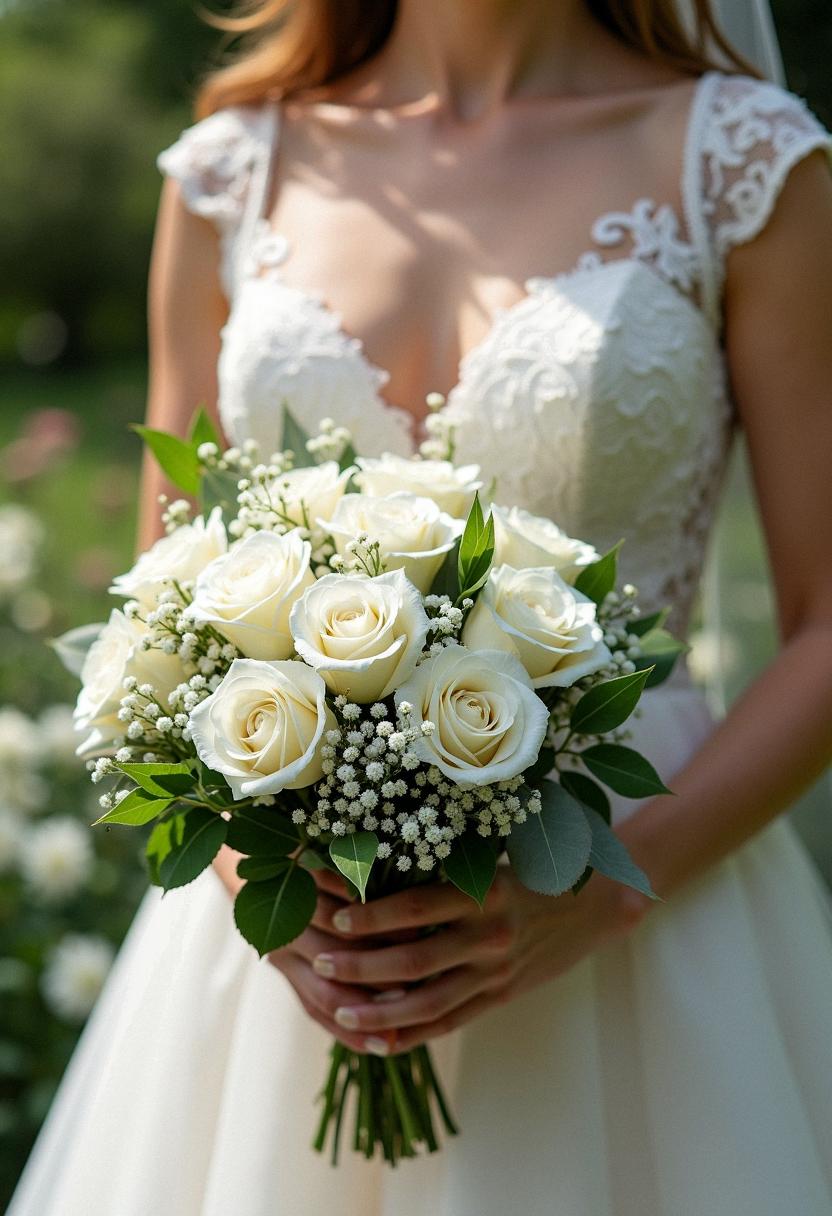 white roses bridal bouquet