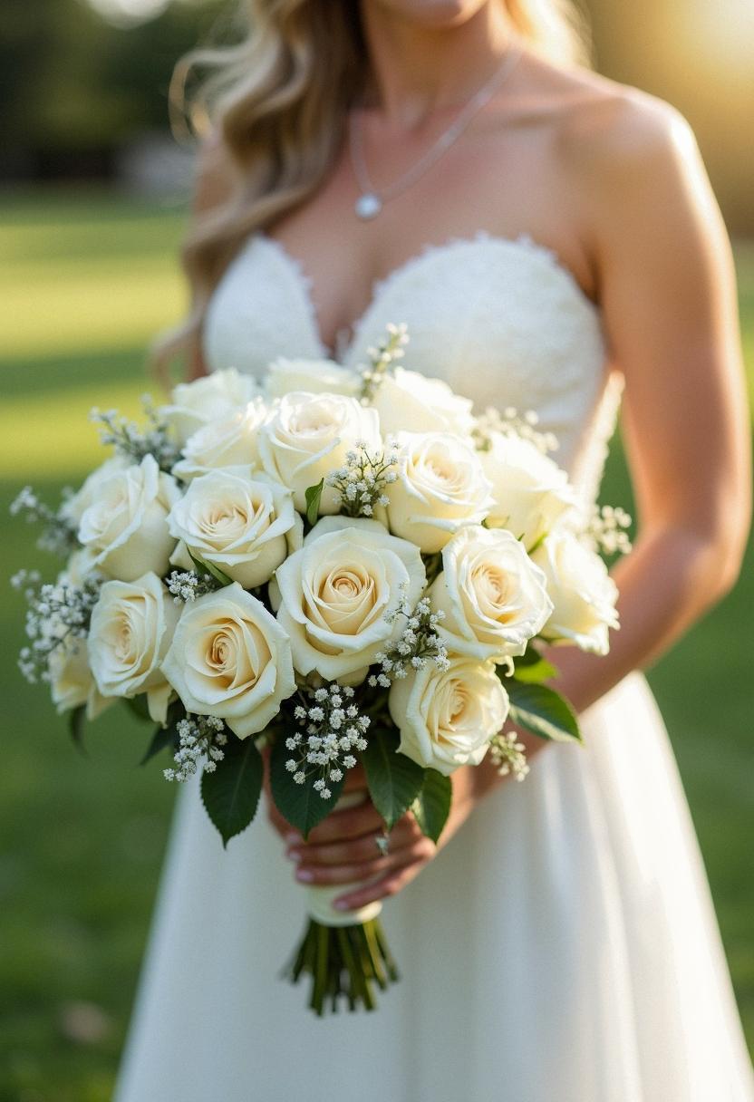 white roses bridal bouquet