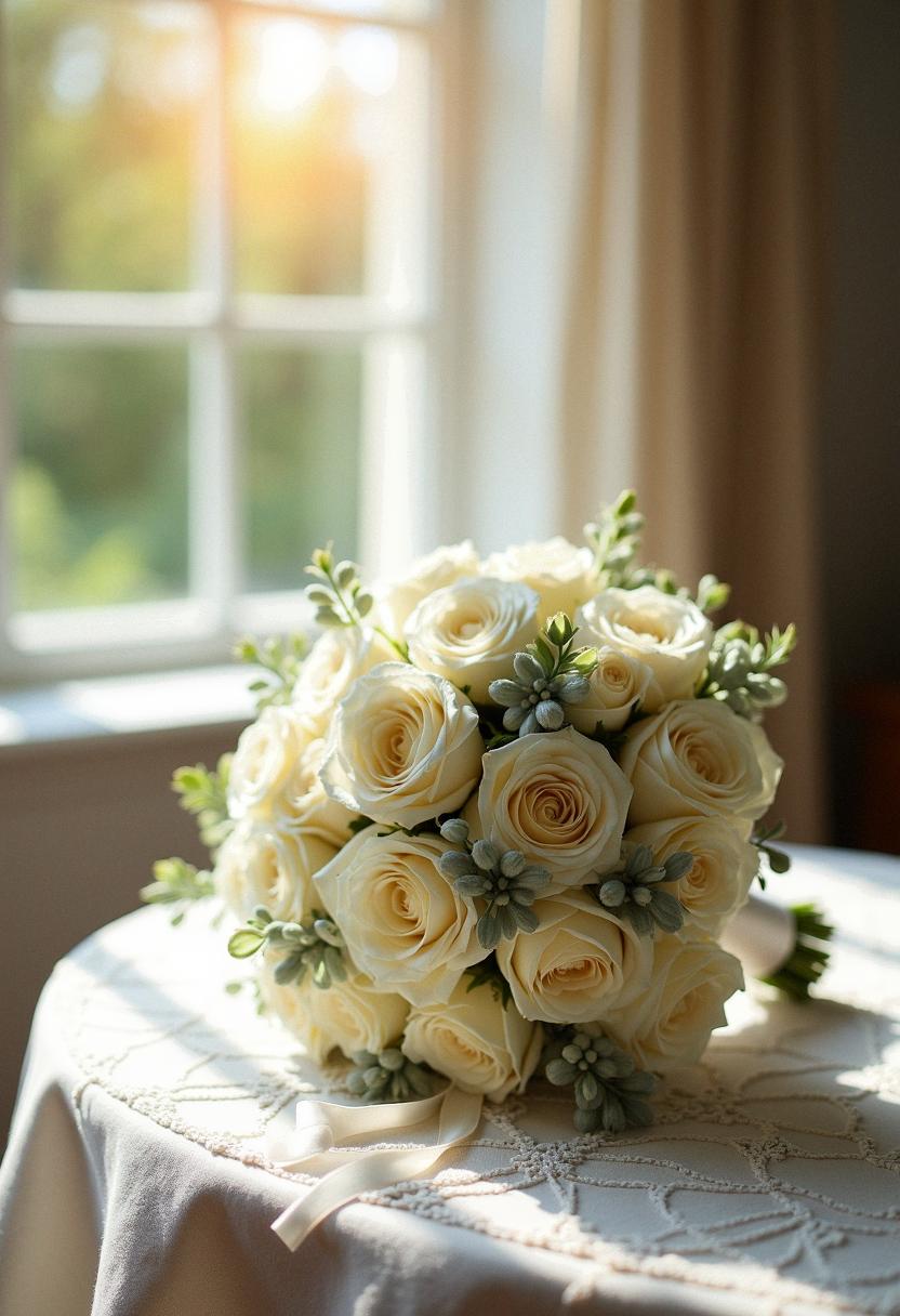 white roses bridal bouquet