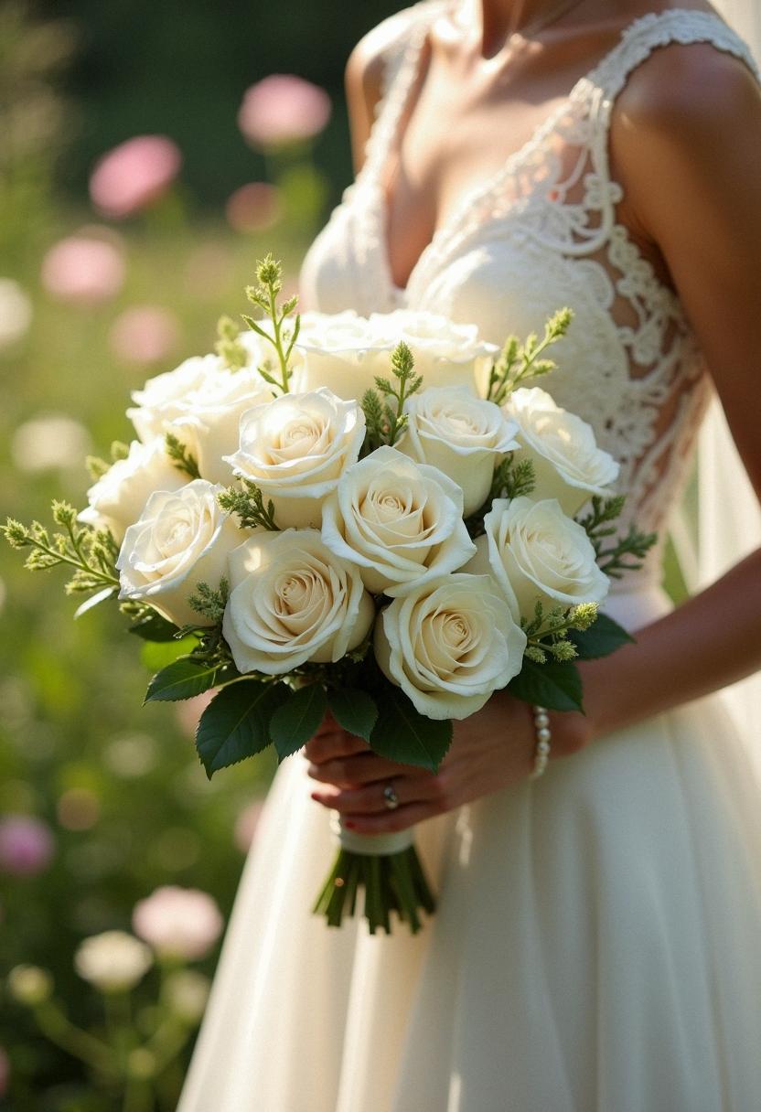 white roses bridal bouquet