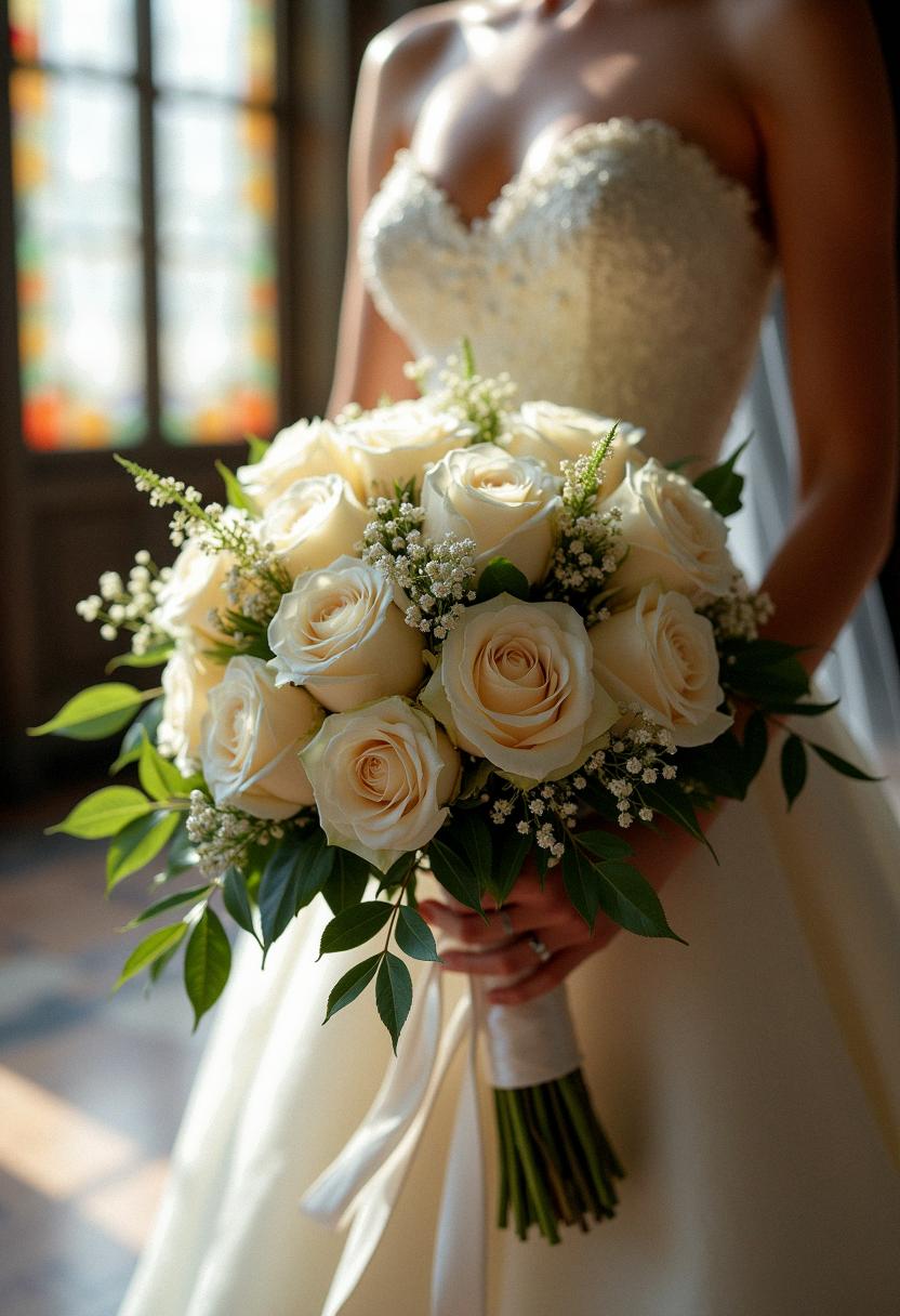 white roses bridal bouquet