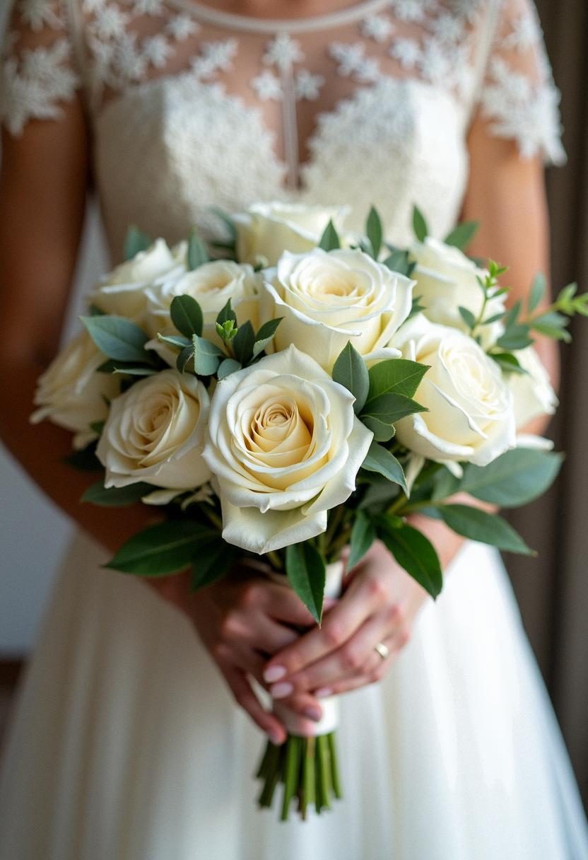 white roses bridal bouquet
