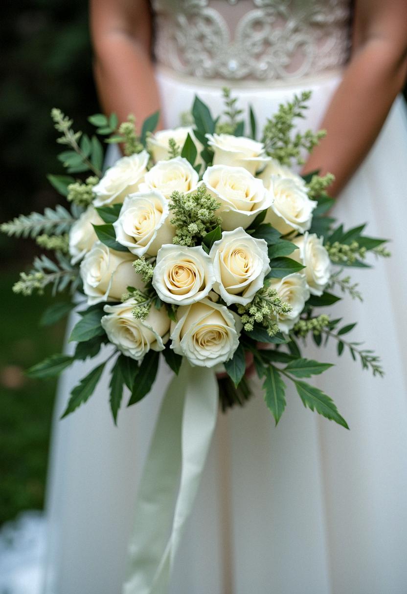 white roses bridal bouquet