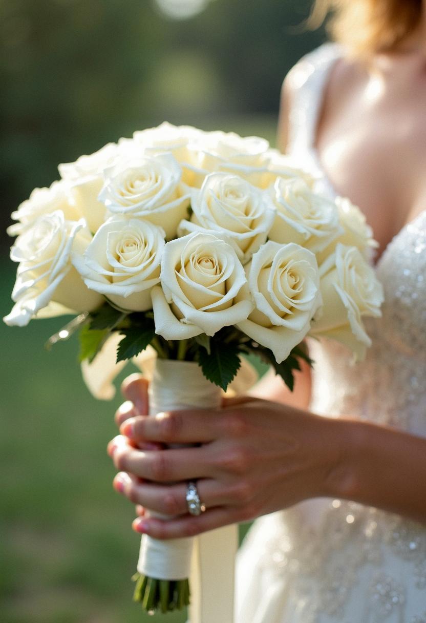 white roses bridal bouquet