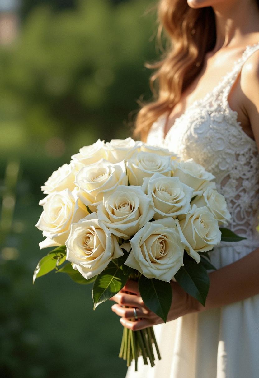 white roses bridal bouquet
