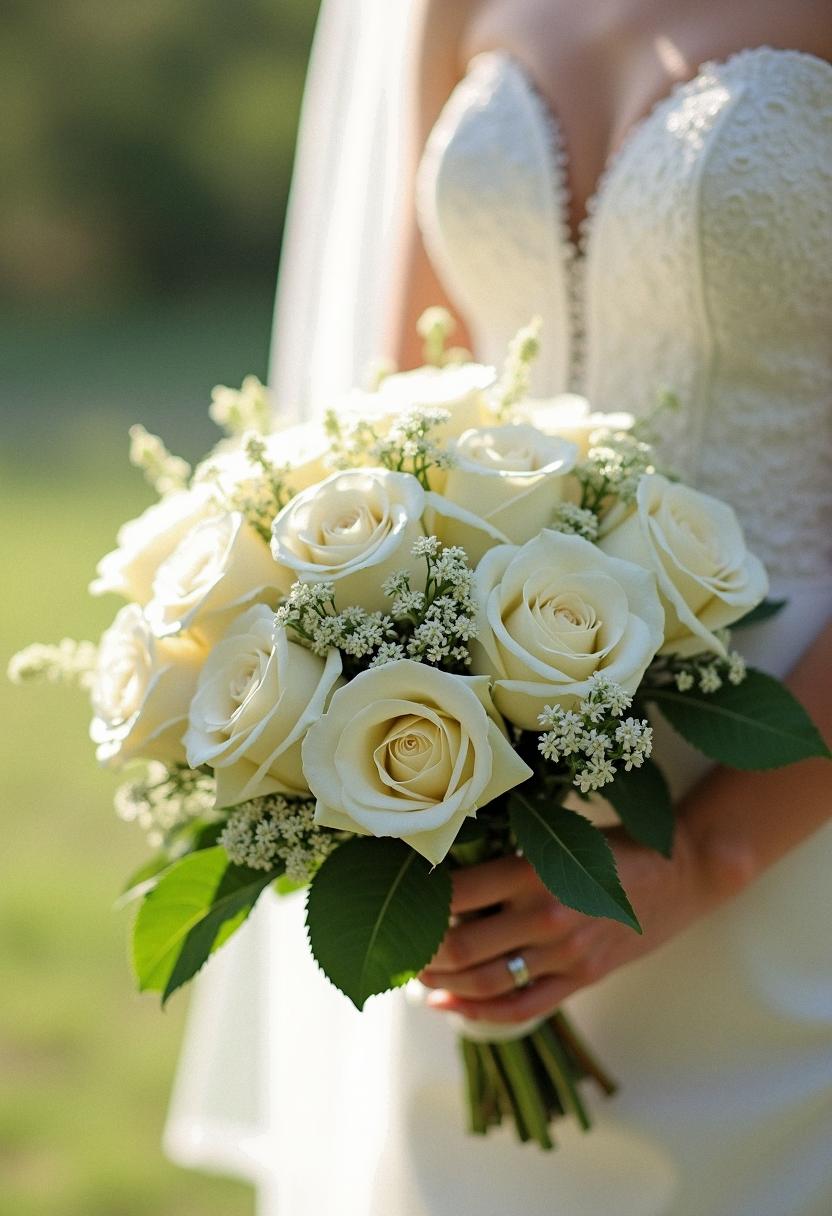 white roses bridal bouquet
