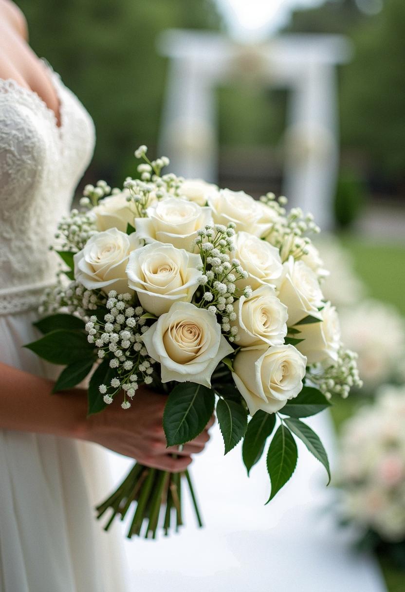 white roses bridal bouquet