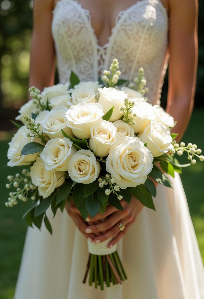 white roses bridal bouquet