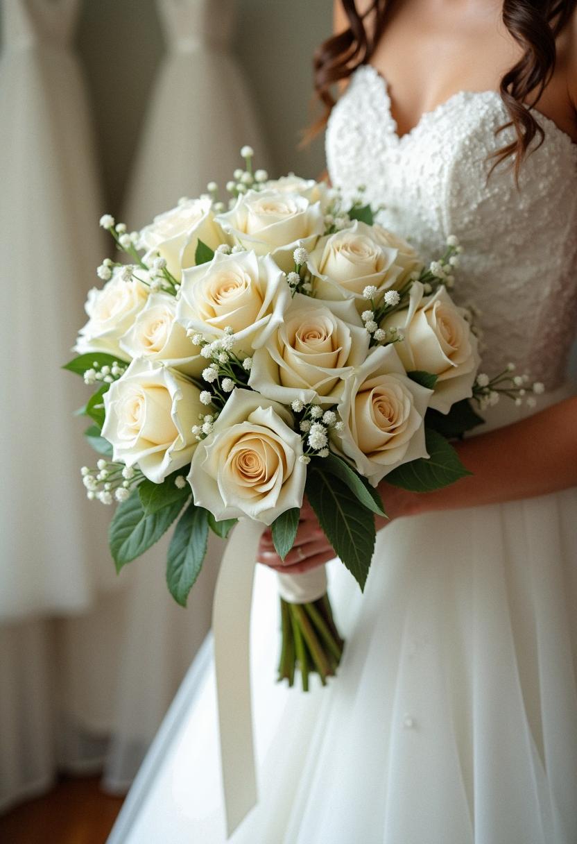 white roses bridal bouquet