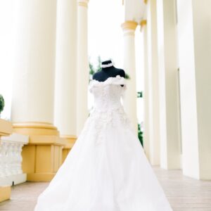 white off-shoulder wedding dress